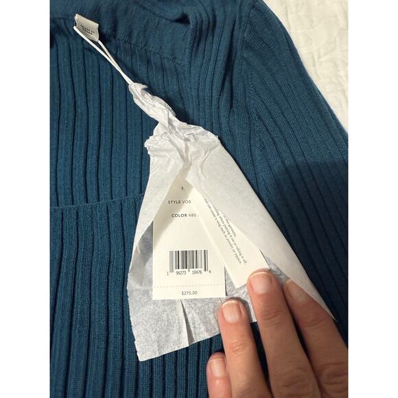 NWT Vince Teal Ribbed Wool Scoop Neck Long Sleeve Top - Medium - Picture 6 of 7